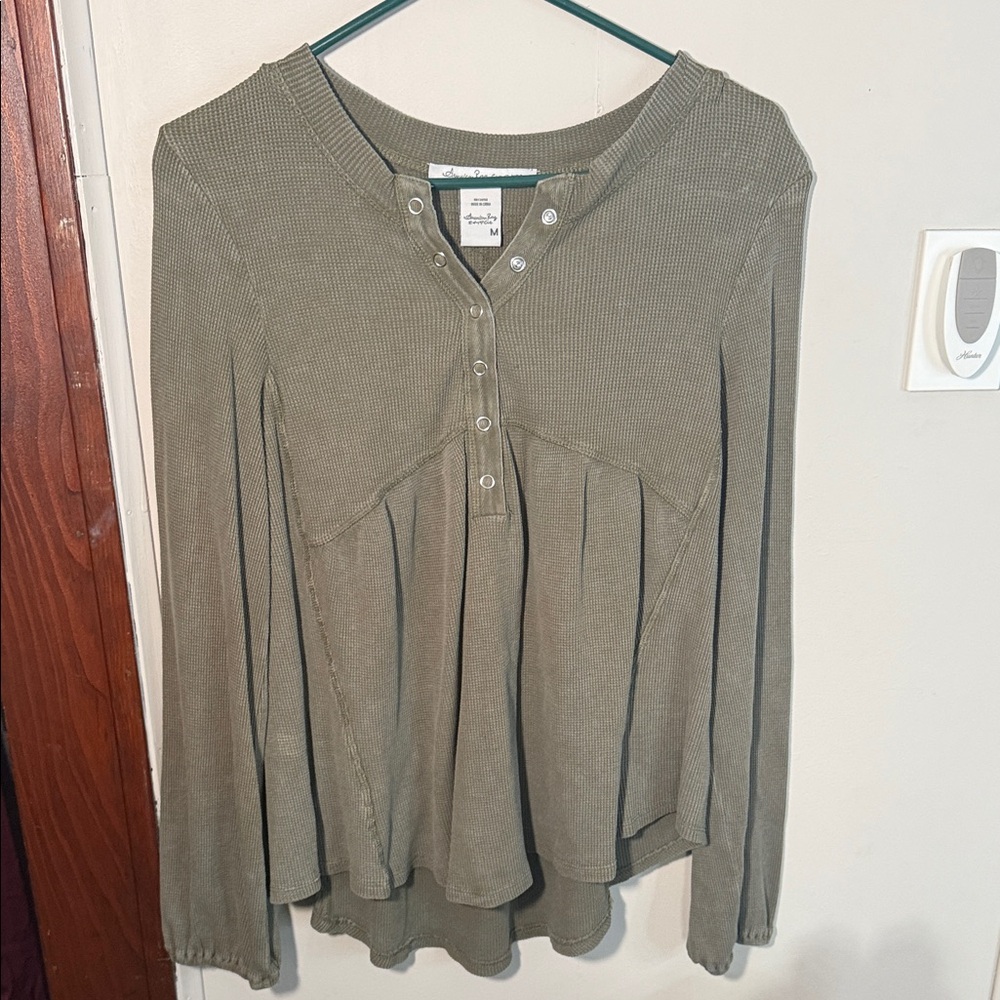 American Rag Sage Green Pleated Top